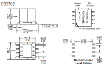 Mechanical Drawing - Coilcraft PoExxP Flyback Transformers